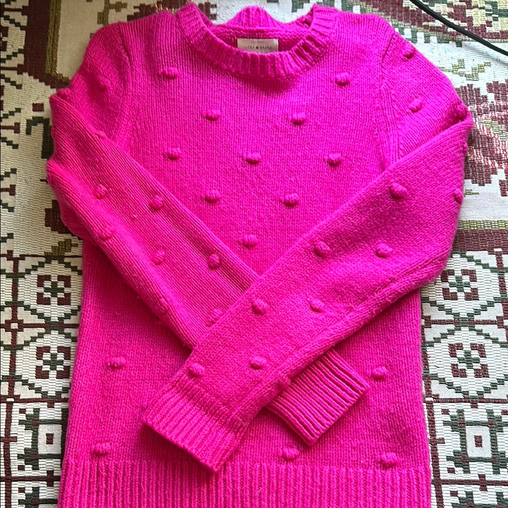 Hot Pink Crew Neck Sweater with Knitted Texture and Bobble Pattern
